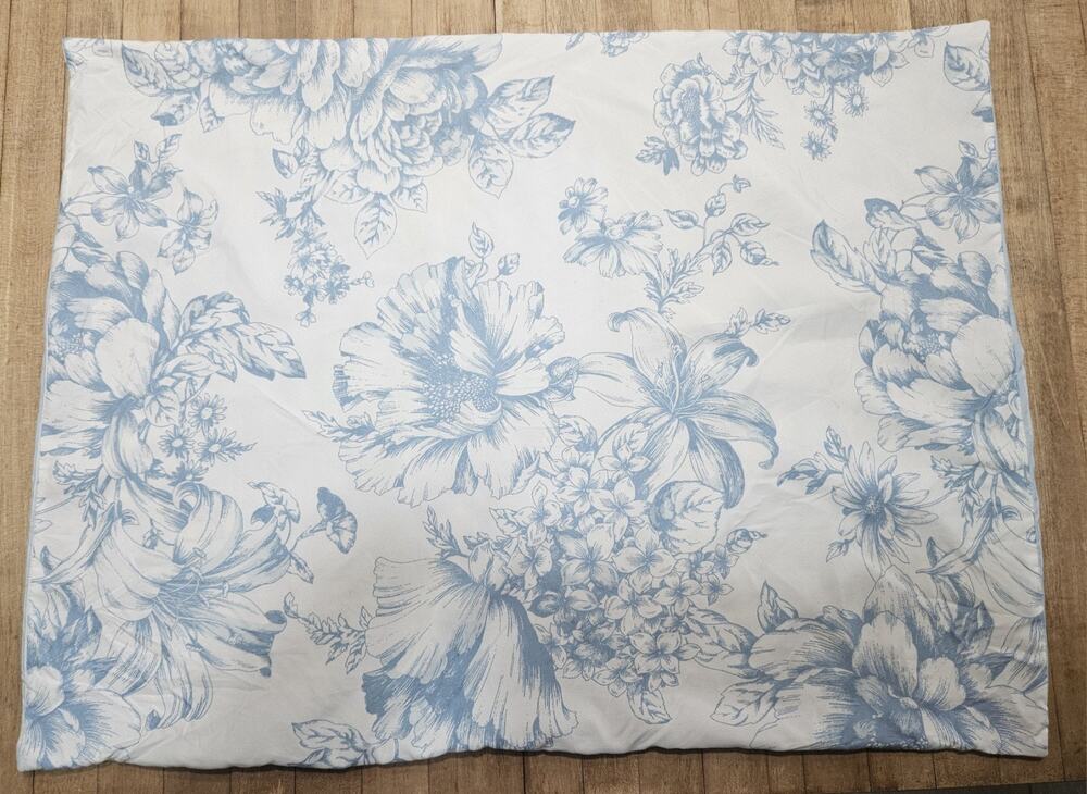 Laura Ashley Blue Toile Floral Pillowcase Standard Stripe Back French Country